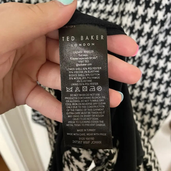 TED BAKER Johan Mixed Media Dress Houndstooth Black White Ted 6 US Plus Size 2X - Picture 7 of 8